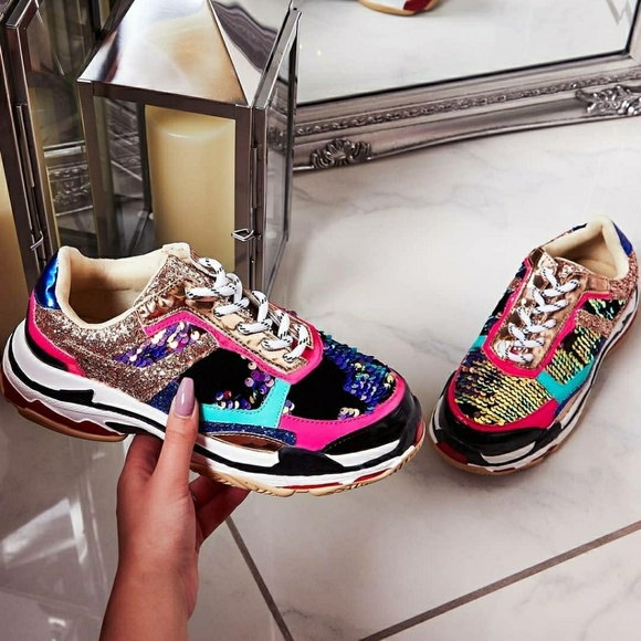 sequin chunky trainers